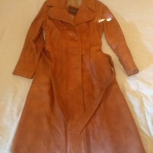 Vintag Cognac brown leather trench coat